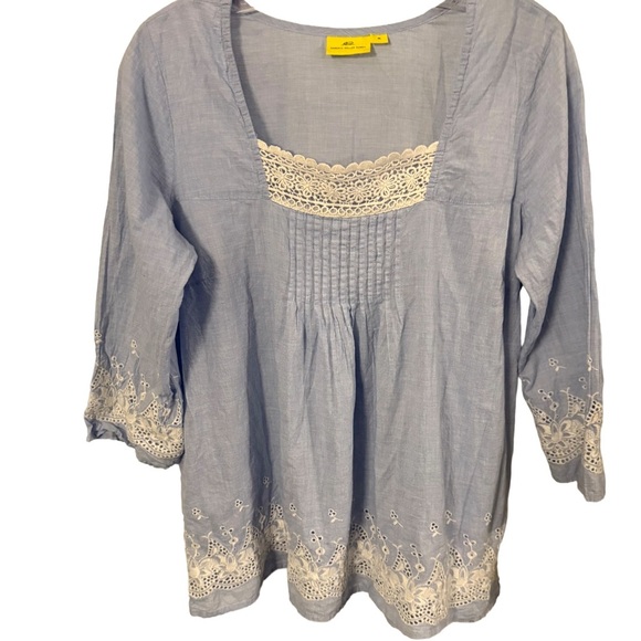 Roberta Roller Rabbit Peasant Blouse Tunic Top Blue White Embroidered Sz M - Picture 2 of 14